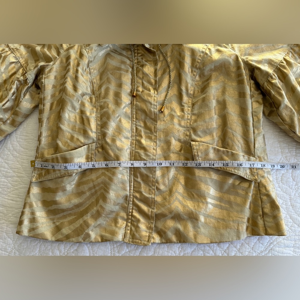 Berek Takako Metallic Gold Blazer Jacket Sz Medium Pockets Full Zip Linen Blend - Picture 7 of 16